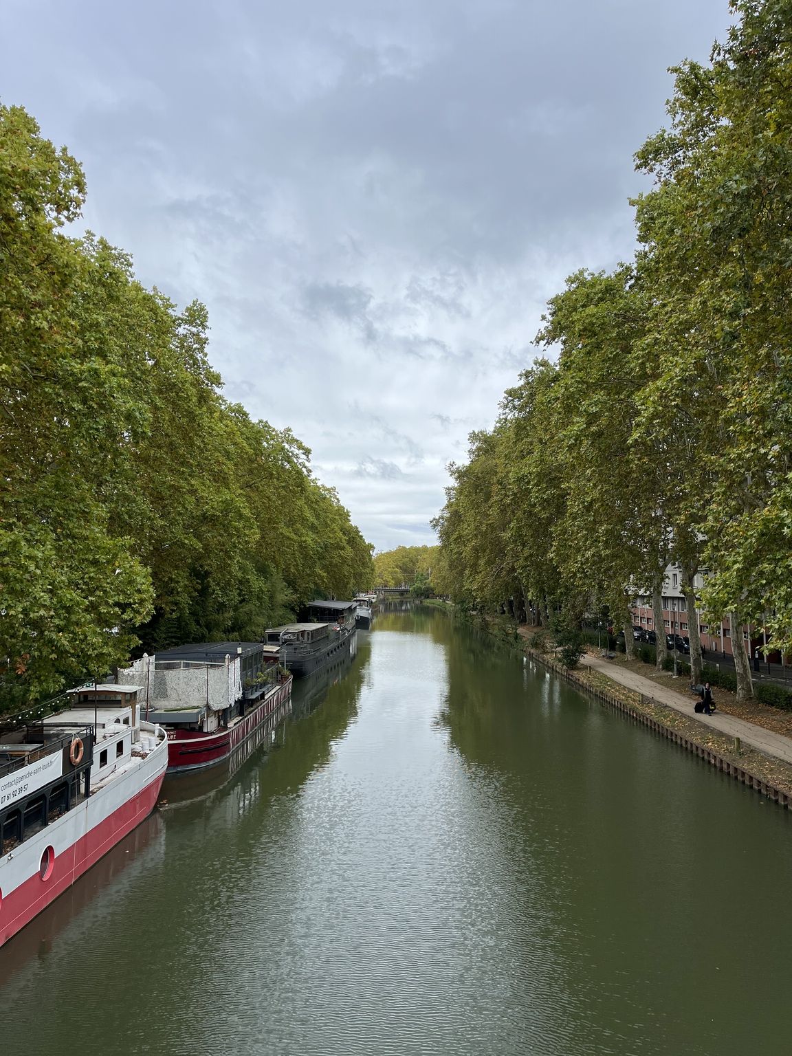 Bridge view of Canal du Midi and some boats